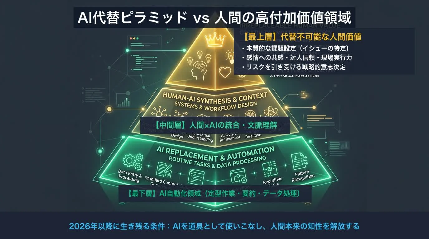 AI代替ピラミッドと高付加価値な人間のスキル領域