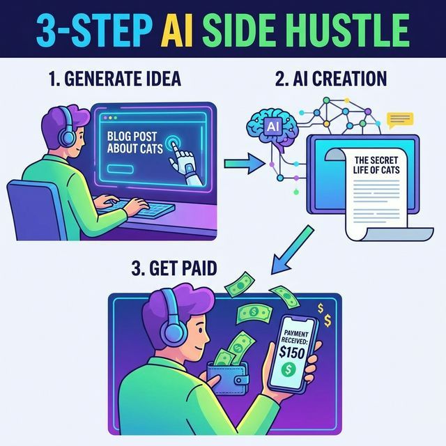 3-step AI side hustle process diagram