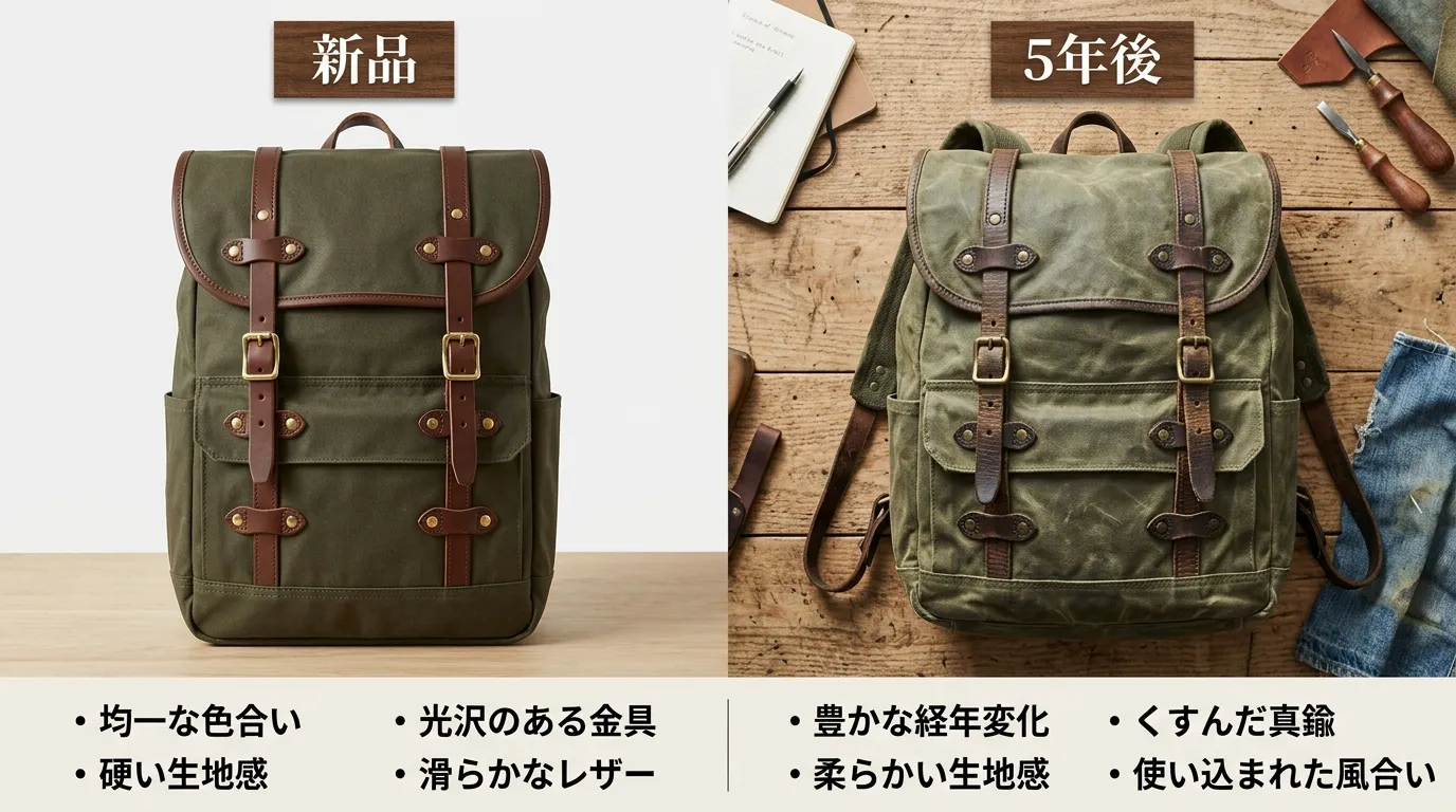 FILSONのオイルドコットンのエイジング比較