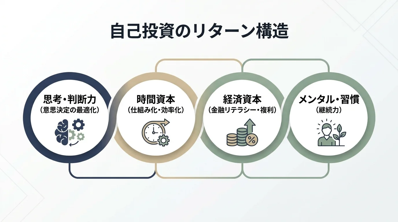 自己投資のリターン構造:思考・時間・経済・習慣の4象限
