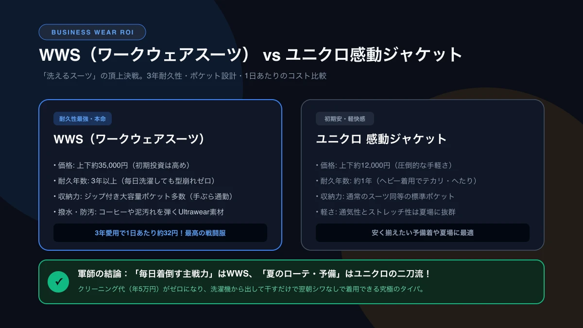 WWS（ワークウェアスーツ） vs ユニクロ感動ジャケット
